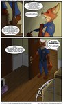 4_toes absurd_res anthro canid canine clothing comic dialogue disney english_text feet fox fur hi_res inside logan_silver male mammal muscular muscular_male nick_wilde paws police police_uniform red_body red_fox red_fur simple_background solo speech_bubble standing text tired toes true_fox uniform url zootopia