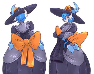 :< alternative_fashion big_bow big_breasts big_hat black_clothing black_dress blue_hair blush bow_ribbon breasts classy clothed clothing dress female flower flower_accessory glistening_eyelids goth hair hat hat_feather headgear headwear juliet_sleeves lace lidded_eyes long_dress loose_feather orange_eyes plant rear_view short_hair side_view simple_background solo standing sun_hat sunflower victorian_goth white_background white_body mokkoyu nintendo pokemon fan_character yuna_(mokkoyu) generation_6_pokemon humanoid mega_evolution mega_gardevoir pokemon_(species) shiny_pokemon 2026 absurd_res digital_media_(artwork) hi_res