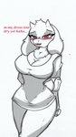 anthro big_breasts blush breasts cleavage clothed clothing female mature_female pantsless small_waist solo text thick_thighs wide_hipped_female wide_hips pace-maker undertale undertale_(series) toriel toriel_(underfell) boss_monster_(undertale) english_text hi_res