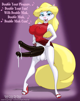 2_penises 4_balls animal_genitalia animal_penis anthro balls big_penis biped black_penis blonde_hair blue_eyes bodily_fluids bottomwear breasts clothed clothing clothing_lift cum dress equine_genitalia equine_penis erection footwear genital_fluids genitals gynomorph hair half-closed_eyes high_heels huge_penis hyper hyper_genitalia hyper_penis intersex long_hair looking_at_viewer miniskirt mismatched_animal_penis mismatched_genitalia mismatched_penis multi_balls multi_genitalia multi_penis musical_note musical_symbol narrowed_eyes nipple_outline open_mouth penis pink_nose platform_footwear red_bottomwear red_clothing red_footwear red_topwear shirt shoes skirt skirt_lift sleeveless_clothing solo sweater symbol tail text tight_clothing topwear turtleneck wedge_(footwear) what doug_winger animaniacs warner_brothers minerva_mink mammal mink mustelid musteline true_musteline 2004 english_text