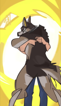 anthro butt butt_tuft clothed clothed/nude clothing duo hug male male/male muscular muscular_anthro muscular_male muscular_on_muscular nude nude_anthro nude_male rear_view size_difference tail tail_motion tailwag tuft tompossum diesel_(dieselrulez) canid canine canis human humanoid mammal wolf 2024 2d_animation animated digital_media_(artwork) frame_by_frame hi_res no_sound short_playtime video