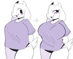 anthro big_breasts blush breasts clothed clothing clothing_pull curvy_figure female floppy_ears huge_breasts lop_ears narrowed_eyes oversized_clothing panties shirt shirt_overhang shirt_pull simple_background solo t-shirt tight_clothing toony topwear topwear_pull underwear voluptuous white_background wide_hipped_female wide_hips puppkittyfan1 t-shirt/pajamas_challenge undertale undertale_(series) toriel boss_monster_(undertale) bovid caprine mammal 5:4 digital_media_(artwork) meme