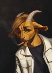 anthro cigarette cigarette_in_mouth cigarette_smoke clothed clothing green_eyes hair horn jacket male object_in_mouth smoke smoking smoking_cigarette solo topwear bra1neater bovid caprine goat mammal 2024 digital_media_(artwork) half-length_portrait hi_res portrait