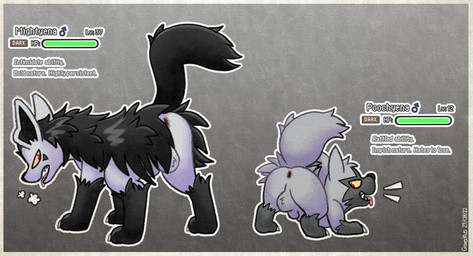 animal_genitalia anus ass_up balls black_body black_fur butt duo feral fully_sheathed fur gameplay_mechanics genitals grey_body gui health_bar larger_male looking_at_viewer male presenting presenting_anus presenting_hindquarters raised_tail sheath size_difference smaller_male tail text graedius_(artist) nintendo pokemon generation_3_pokemon mightyena pokemon_(species) poochyena english_text