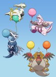 6_legs ambiguous_gender balloon balloon_support blue_background blue_body claws dual_holding feral grey_body group hanging_from_balloon holding_balloon holding_object horn inflatable inflatable_ride inflatable_support on_balloon pink_body simple_background white_body on_ice_(artist) nintendo pokemon altered_forme_giratina arceus dialga generation_4_pokemon giratina legendary_pokemon palkia pokemon_(species) absurd_res hi_res