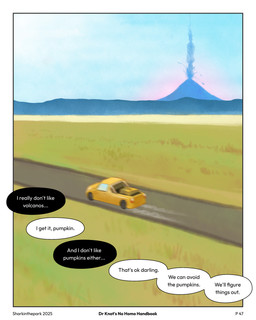 border car dialogue grass light_truck pickup_truck plant road speech_bubble truck vehicle volcano yellow_car zero_pictured sharkinthepark 2025 absurd_res hi_res