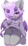 3_toes anthro barefoot black_bottomwear black_clothing black_shorts bottomwear cheeky_panties clothing fangs feet hair hair_over_eye hoodie horn kneeling looking_at_viewer male open_mouth pointed_tail purple_clothing purple_eyes purple_hair purple_hoodie purple_horn purple_tail purple_topwear purple_wings shorts solo tail teeth text tiptoes toes topwear wings young young_anthro young_male hurico rubiru_(furrykeshin) demon domestic_cat felid feline felis mammal hi_res japanese_description japanese_text