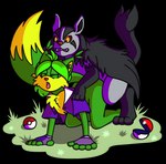 anal anthro anthro_on_feral bestiality doggystyle duo feral from_behind_position fur green_body green_fur male male/male sex collectollider nintendo pokemon alex_nerpy_fox canid canine fox generation_3_pokemon mammal mightyena pokemon_(species) 2016 alpha_channel