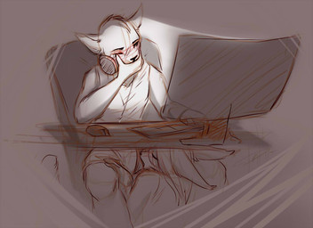 anthro anthro_on_anthro clothed clothing duo female fingers furniture male male/female oral sitting table under_table dafka bufl_(dafka) caracal caracal_(genus) domestic_cat felid feline felis mammal digital_media_(artwork)