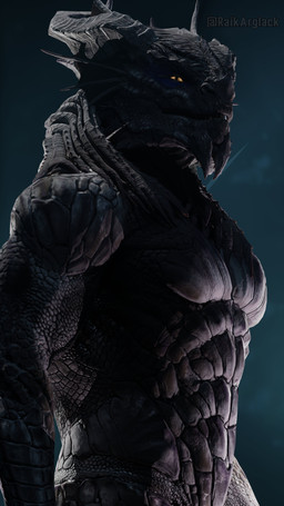 abs annoyed anthro athletic athletic_anthro athletic_male big_muscles black_body black_scales blue_eyeshadow cheek_frill cheek_spikes chin_spikes eyeshadow facial_spikes horn looking_at_viewer makeup male membrane_(anatomy) muscular muscular_anthro muscular_male narrowed_eyes nude_anthro nude_male orange_sclera pecs pseudo_hair pupils scales side_view simple_background slit_pupils smile smiling_at_viewer solo spikes spikes_(anatomy) standing tentacle_hair tentacles raik_arglack baldur's_gate baldur's_gate_3 dungeons_and_dragons hasbro larian_studios wizards_of_the_coast rhakaar_keldecedor_(raik_arglack) dragonborn_(dnd) scalie 2026 3d_(artwork) 4k 9:16 absurd_res blender_(artwork) digital_media_(artwork) half-length_portrait hi_res portrait watermark