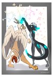 anthro birthday clothing duo female fireworks glowing glowing_horn hat headgear headwear horn male party_hat stirren_(stirren) stirren mythology vistamage_(oc) accipitriform avian bird gryphon kobold mythological_avian mythological_creature secretary_bird hi_res