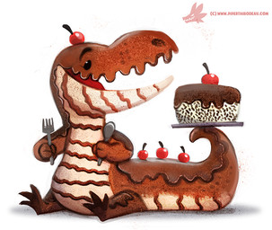 ambiguous_gender anthro beady_eyes black_eyes cake candy cherry chocolate cutlery dessert food fork fruit humor kitchen_utensils open_mouth plant pun simple_background solo spoon tools visual_pun white_background piper_thibodeau crocodile crocodilian food_creature reptile scalie 2016 digital_media_(artwork) digital_painting_(artwork) painting_(artwork)