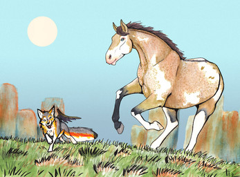 ambiguous_gender black_body black_fur black_mane black_wings blue_sky brown_body brown_fur day detailed_background duo feathered_wings feathers feral fur grass grey_body grey_fur grey_tail hooves larger_ambiguous larger_feral mane multicolored_body multicolored_fur multicolored_tail orange_body orange_fur orange_tail outside pink_tongue plant quadruped running size_difference sky smaller_ambiguous smaller_feral snout sun tail tongue tongue_out white_body white_fur white_tail wings stormslegacy canid canine canis coyote equid equine horse mammal 2009 marker_(artwork) traditional_media_(artwork)