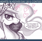 contest female feral heart_symbol looking_at_viewer princess royalty solo text john_joseco friendship_is_magic hasbro my_little_pony princess_celestia_(mlp) equid equine horse mammal pony 2013 english_text