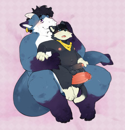 anthro balls balls_on_penis belly big_penis big_tail black_body black_fur black_hair black_nose black_penis blue_body blue_eyes blush bodily_fluids claws dipstick_ears dipstick_tail drooling duo ear_markings ear_piercing erect_nipples foreskin fur genital_fluids genitals gloves_(marking) hair head_tuft headpat horn humanoid_genitalia humanoid_penis kerchief leaking_precum leg_markings looking_down looking_pleasured male male/male markings mask multicolored_ears neck_tuft nipple_outline nipples on_lap open_mouth penis petting piercing pink_nipples pink_penis pointed_tail precum purple_body purple_eyes saliva scale_markings scales sex shortstack shortstack_male sitting_on_lap size_difference slightly_chubby slightly_chubby_male socks_(marking) spread_legs spreading tail tail_markings teeth thigh_sex throbbing throbbing_penis tuft wearing_mask whiskers white_body white_fur shockstk atlus megami_tensei mythology persona_(series) persona_5 sega cookie_(nick-sona) morgana_(persona) domestic_cat dragon felid feline felis mammal mythological_creature mythological_scalie scalie tuxedo_cat absurd_res hi_res huge_filesize