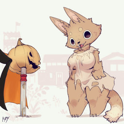 anthro biped black_eyes bodily_fluids breasts cape clothed clothing female food fruit holidays jack-o'-lantern no_underwear plant pole pumpkin simple_background slightly_chubby snot solo standing torn_clothing wide_hips razy halloween goo_(razy) felid mammal 1:1 signature sketch