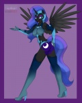 4:5 anthro anthrofied armor biped black_body black_feathers blue_eyes boots breasts butt clothing cosplay costume cutie_mark darkponysoul digital_media_(artwork) equid equine eyeshadow feathered_wings feathers female footwear friendship_is_magic hasbro hi_res high_heeled_boots high_heels horn kloudmutt legwear looking_at_viewer makeup mammal my_little_pony mythological_creature mythological_equine mythology nightmare_moon_(mlp) purple_eyeshadow shoes solo sparkles standing thigh_boots thigh_highs third-party_edit winged_unicorn wings
