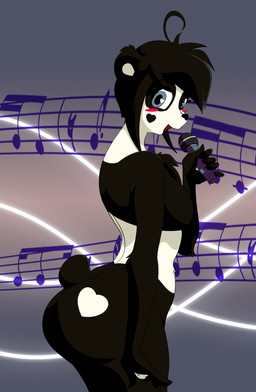 anthro big_butt biped black_body black_fur black_hair blue_eyes blush breasts butt chest_tuft featureless_breasts female fur hair heart_symbol huge_butt looking_at_viewer musical_note musical_symbol nude short_hair side_boob side_view singing solo standing symbol tuft white_body white_fur third-party_edit unknown_artist ken_ashcorp kenny_(kenashcorp) bear giant_panda mammal absurd_res hi_res source_request