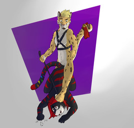 anal anthro duo harness leash male male/male paws conditional_dnp gearfox98 therris felid leopard mammal pantherine tiger hi_res