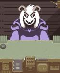 anthro bell black_sclera book clock clothed clothing electronics fur horn lever long_ears male metric_unit microphone number robe solo style_emulation unit watch white_body white_fur sulfurado papers_please undertale undertale_(series) asriel_dreemurr_(god_form) boss_monster_(undertale) bovid caprine mammal crossover low_res