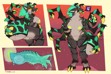 anthro arthropod_abdomen big_breasts breasts claws female front_view fur genitals green_nipples grey_body grey_fur humanoid_genitalia humanoid_vulva multi_eye nipples nude ovipositor solo standing vulva yellow_claws yellow_eyes famir arachnid arthropod spider 2023 dated model_sheet