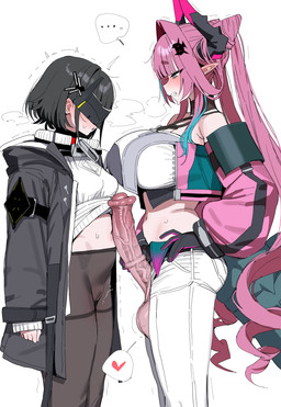 2_horns accessory animal_genitalia animal_genitalia_on_humanoid animal_penis balls balls_through_fly bare_shoulders belly belt big_breasts big_penis black_clothing black_hair black_jacket black_topwear blush blush_lines bodily_fluids bottomwear breast_size_difference breasts brown_clothing brown_legwear brown_pantyhose camel_toe clenched_teeth clothed clothing clothing_lift crop_top crossgender darkened_balls darkened_genitalia darkened_penis drill_curls dripping duo ellipsis equine_genitalia equine_penis erection fangs female female_human ftg_crossgender fti_crossgender genital_fluids genitals gloves grey_eyes gynomorph gynomorph_humanoid hair hair_accessory hair_size_difference hairclip hand_on_hip handwear heart_symbol horn huge_breasts human_on_humanoid humanoid_pointy_ears intersex intersex_humanoid interspecies jacket larger_gynomorph larger_humanoid larger_intersex legwear long_hair long_penis long_sleeves looking_down looking_down_at_genitalia looking_down_at_partner looking_down_at_penis mask medial_ring medium_breasts midriff navel off_shoulder open_clothing open_jacket open_topwear pants pantyhose penis penis_on_belly penis_poking_out penis_through_fly pink_clothing pink_hair pink_jacket pink_topwear pointy_ears scales scaly_tail shaking shirt short_hair side_view simple_background size_difference smaller_female smaller_human speech_bubble steamy_breath sweat sweater sweater_lift sweater_up sweaty_belly tail teeth thick_tail throbbing throbbing_balls throbbing_penis throbbing_vulva topwear trembling twintails_(hairstyle) vaginal_fluid_drip vaginal_fluids vaginal_fluids_on_vulva vein veiny_penis vulva white_background white_bottomwear white_clothing white_pants white_shirt white_sweater white_topwear wide_hips xipa_(artist) arknights arknights_endfield hypergryph mythology studio_montagne endministrator_(arknights) yvonne_(arknights) animal_humanoid dragon dragon_humanoid human humanoid mammal mythological_creature mythological_scalie scalie absurd_res digital_drawing_(artwork) digital_media_(artwork) hi_res