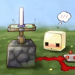 ambiguous_gender blush blush_lines looking_at_viewer piston redstone simple_eyes solo thought_bubble yellow_body lucky777 microsoft minecraft minecraft_sheep_fucker mojang xbox_game_studios goo_creature sulfur_cube_(minecraft) 1:1 2026 absurd_res hi_res meme
