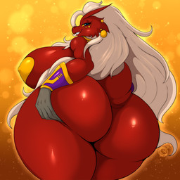 anthro big_breasts big_butt blue_eyes breasts butt eyelashes female fingers hair huge_breasts huge_butt long_hair looking_at_viewer rear_view red_body red_tail solo tail conditional_dnp suirano nintendo pokemon blaziken generation_3_pokemon pokemon_(species) 1:1 2025 digital_media_(artwork) hi_res
