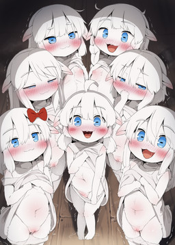 anthro biped blue_eyes blush blush_lines bodily_fluids body_blush clothed clothing clothing_lift clothing_pull dress dress_lift eyebrows female female_anthro flashing flat_chested fur genital_fluids genitals group hair half-closed_eyes heart_eyes heart_symbol loli monotone_body monotone_hair narrowed_eyes panties panties_down panty_pull partially_clothed plantigrade pupils shaking slit_pupils smile sweat tail teeth tongue tremble_spikes trembling underwear underwear_down underwear_pull vaginal_fluid_string vaginal_fluids vaginal_fluids_on_ground vaginal_fluids_on_leg vulva vulva_blush white_body white_clothing white_fur white_hair white_panties white_underwear young young_anthro young_female dagasi fairy_tales the_wolf_and_the_seven_little_goats bovid caprine goat mammal 2026 hi_res