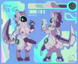 animal_genitalia animal_penis anthro balls bodily_fluids breasts canine_genitalia canine_penis genital_fluids genitals gynomorph intersex knot knotted_penis latex latex_body liquid_latex machine penis precum precum_string protogen_armor purple_body purple_latex solo flightov mis-0_(character) goo_creature protogen hi_res
