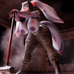 anthro areola bent_over big_breasts bottomwear breasts clothed clothing face_shield female gynomorph hammer huge_breasts inside intersex low-angle_view mask muscular muscular_female nipples pants sledgehammer solo standing tail thick_thighs tools topless welding_mask wide_hips wide_stance yamayza valorlynz_(modeler) rikki_landon felid mammal pantherine snow_leopard 1:1 3d_(artwork) digital_media_(artwork) hi_res
