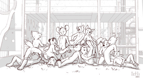 anthro anthro_on_anthro anthro_penetrated anthro_penetrating anthro_penetrating_anthro anus balls blush bodily_fluids circumcised cum cumshot ejaculation erection eyes_closed fellatio flaccid foreskin genital_fluids genitals group group_nudity group_sex humanoid_genitalia humanoid_penis kneeling leaking looking_pleasured lying male male/male male_penetrated male_penetrating male_penetrating_male masturbation nude oral oral_penetration orgasm_face orgy outdoor_nudity partially_retracted_foreskin penetration penile penis perineum playground public public_nudity public_sex sex shota sitting smile young young_anthro young_male young_on_young iztli avian bird canid canine canis domestic_dog lagomorph leporid mammal mouse murid murine rabbit rodent wolf 16:9 2021 4k absurd_res digital_media_(artwork) hi_res monochrome signature widescreen