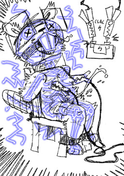 ankle_cuffs anthro bdsm big_teeth blush bodily_fluids bondage bound car_battery chair chair_bondage collar crocodile_clip cross-eyed cuff_(restraint) drooling egg_vibrator electricity electrocution electrostimulation eyes_closed eyewear female furniture genital_fluids glasses hands_behind_back hands_tied nipple_fetish nipple_pinch nipple_play pain pinch rectangular_glasses restraints saliva sex_toy solo star_symbol struggling vibrator visible_skeleton wearing_glasses wahlgo zelda_(wahlgo) beaver mammal rodent black_and_white hi_res monochrome sketch