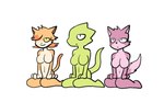 anthro breasts chibi featureless_breasts female fur group nude pink_body pink_fur trio waiting yellow_eyes bluebirdoasis artemis_(bluebirdoasis) estenia_(bluebirdoasis) veronica_(bluebirdoasis) canid canine canis domestic_cat felid feline felis lizard mammal reptile scalie wolf absurd_res hi_res