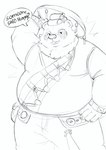 anthro asian_clothing asian_conical_hat belly bracelet cake chinese_clothing clothing dessert east_asian_clothing food hat headgear headwear jewelry male overweight roll_cake solo text saiper_art mihoyo zenless_zone_zero pan_yin_hu bear giant_panda mammal 2025 english_text hi_res sketch