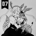 female feral group male male/female shukeiart dreamworks miss_kobayashi's_dragon_maid shrek_(series) donkey_(shrek) tohru_(dragon_maid) asinus donkey equid equine human humanoid mammal 1:1 monochrome