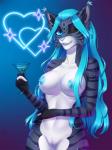 5_fingers anthro areola blue_eyes blue_hair blue_nose breasts female fingers genitals hair nipples pussy smile solo littlemomoko felid feline mammal 3:4 digital_media_(artwork) hi_res