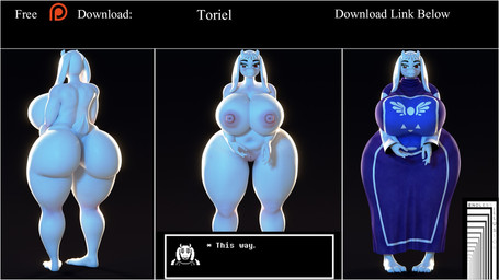 anthro big_breasts big_butt breasts butt female genitals huge_breasts huge_butt hyper hyper_breasts nipples nude patreon_logo pink_vulva slightly_chubby solo text vulva website_logo endless_(artist) endless_(modeler) patreon undertale undertale_(series) toriel boss_monster_(undertale) bovid caprine mammal 16:9 3d_(artwork) digital_media_(artwork) english_text hi_res widescreen
