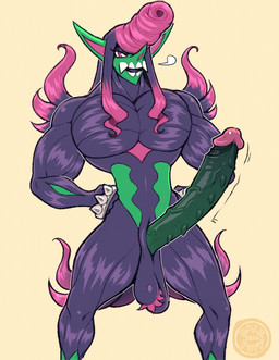 ball_tuft balls big_penis brass_knuckles erection genitals hair hands_on_hips huge_penis humanoid_genitalia humanoid_penis male melee_weapon multicolored_hair muscular muscular_male penis pink_eyes pink_hair pointy_ears pompadour purple_body ridged_humanoid_penis ridged_penis solo tuft two_tone_hair weapon dalipuff nintendo pokemon generation_8_pokemon grimmsnarl pokemon_(species) digital_media_(artwork) hi_res