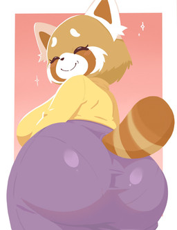 anthro big_breasts big_butt black_nose blush blush_lines bottomwear breasts brown_body brown_fur brown_inner_ear brown_tail butt clothing eyelashes eyes_closed female fur huge_butt long_skirt long_tail looking_at_viewer looking_back looking_back_at_viewer mature_female multicolored_body multicolored_fur panty_lines purple_bottomwear purple_clothing purple_skirt rear_view skirt sweater tail tan_body tan_fur thick_tail topwear white_body white_ears white_fur yellow_clothing yellow_sweater yellow_topwear disastrouspanda aggretsuko sanrio retsuko's_mother ailurid mammal red_panda hi_res
