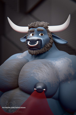 alternative_fashion anthro barazoku barbell_piercing beard big_nipples blue_body blue_nipples blurred_background body_hair brown_eyes brown_hair chest_hair clothed clothing crossdressing facial_hair facial_piercing hair horn linked_nipples linked_piercing male mottled nipple_barbell nipple_piercing nipple_ring_dress nipples nose_piercing nose_ring pecs piercing ring_piercing solo text translucent translucent_clothing 13254 codans_(modeler) nipple_piercing_dress odis_(codans) bovid bovine cattle mammal 2:3 3d_(artwork) absurd_res digital_media_(artwork) hi_res portrait url