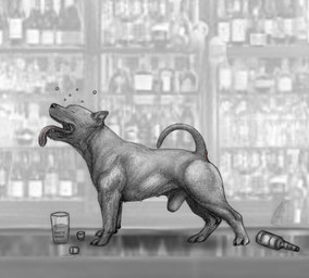 animal_genitalia anus bar drunk eyes_closed feral fully_sheathed genitals male multi_nipple muscular muscular_feral muscular_male nipples raised_tail realistic_feral sheath solo substance_intoxication tail tongue tongue_out darkmare canid canine canis domestic_dog mammal pit_bull digital_media_(artwork) graphite_(artwork) mixed_media traditional_media_(artwork)