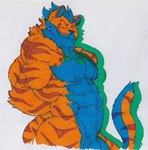 abs anthro barazoku biceps butt collar genitals male muscular muscular_anthro muscular_male nipples pecs penis pose smile smiling_at_viewer solo stripes tail pinumontbalou nekojishi studio_klondike lin_hu felid mammal pantherine tiger hi_res