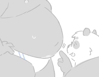 anthro belly big_belly clothed clothing duo eyewear fur glasses kemono male moobs nipples overweight overweight_male simple_background standing tongue tongue_out underwear white_background sessa bear giant_panda mammal 2026 meme