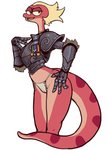 anthro armor bottomless clothed clothing female medal panties solo underwear reccand amphibia_(series) disney general_yunan amphibian newt salamander absurd_res digital_media_(artwork) hi_res