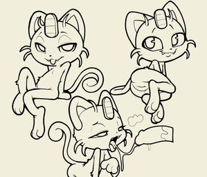 after_oral after_sex anthro biped bodily_fluids breath butt cum cum_in_mouth cum_inside cum_string cute_fangs duo erection fangs female genital_fluids genitals male penis rear_view teeth thin_calves thin_legs thin_thighs tongue tongue_out vulva itsunknownanon nintendo pokemon felid feline generation_1_pokemon mammal meowth pokemon_(species) 2023 hi_res monochrome multiple_images