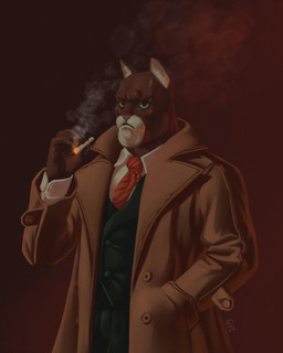 anthro black_bottomwear black_clothing black_pants black_suit_jacket bottomwear button_(fastener) cigarette clothed clothed_male clothing collared_shirt dress_shirt fully_clothed fully_clothed_male green_sclera grumpy hand_in_pocket holding_cigarette holding_object lit_cigarette looking_at_viewer male male_anthro necktie overcoat pants pink_nose pockets red_background red_necktie shirt simple_background smoke smoking solo standing suit suit_jacket topwear white_dress_shirt guyinvintageclothes john_blacksad domestic_cat felid feline felis mammal 2023 absurd_res digital_media_(artwork) hi_res portrait shaded signature three-quarter_portrait