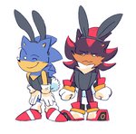 anthro biped black_body black_fur blue_body blue_fur bunny_costume clothed clothing costume crossdressing duo embarrassed fake_ears fake_rabbit_ears footwear fur gloves handwear male one_eye_closed red_body red_fur shoes simple_background smile standing toony white_background wink cigardoesart sega sonic_the_hedgehog_(series) shadow_the_hedgehog sonic_the_hedgehog eulipotyphlan hedgehog mammal 2017 digital_media_(artwork)