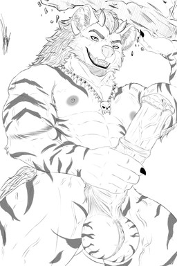 animal_genitalia animal_penis anthro balls big_balls big_penis equine_genitalia equine_penis genitals hair long_hair male male/male muscular penis solo julian_zomber graffyeen humanoid hyena mammal absurd_res hi_res