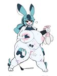 anthro areola belly big_areola big_breasts big_nipples blue_eyebrows blue_hair blush bodily_fluids breasts clothing condom curvy_figure eyebrow_through_hair eyebrows eyelashes female female_anthro filled_condom genital_fluids genitals hair holding_condom holding_filled_condom holding_object huge_breasts huge_thighs long_ears mostly_nude mostly_nude_anthro mostly_nude_female nipples open_mouth open_smile pink_areola pink_nipples pussy sexual_barrier_device simple_background smile solo sweat sweaty_breasts sweaty_legs sweaty_thighs thick_thighs thong thong_down translucent translucent_hair underwear vaginal_fluids white_background yellow_sclera gyrbdark jade_rabbit_(gyrbdark) lagomorph leporid mammal rabbit 2025 3:4 digital_drawing_(artwork) digital_media_(artwork) full-length_portrait hi_res portrait